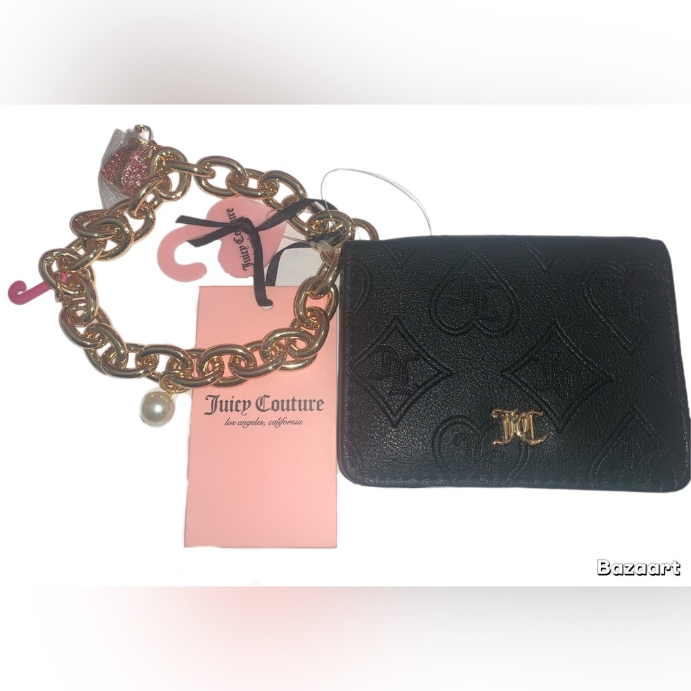 Juicy Couture Black Liquorice Top Notch Key Fob Charm Bracelet Wristlet Wallet